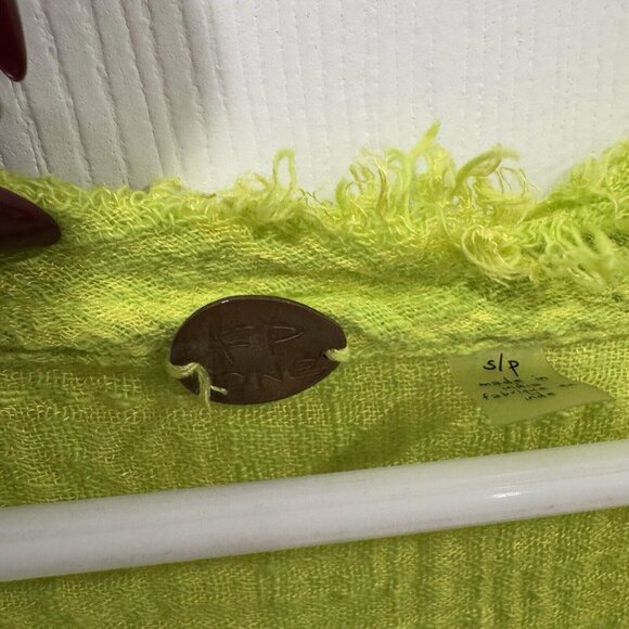 Women’s Free People One Green Bright Poppy Ruffled Collar Small S Blouse Shirt - Picture 7 of 10